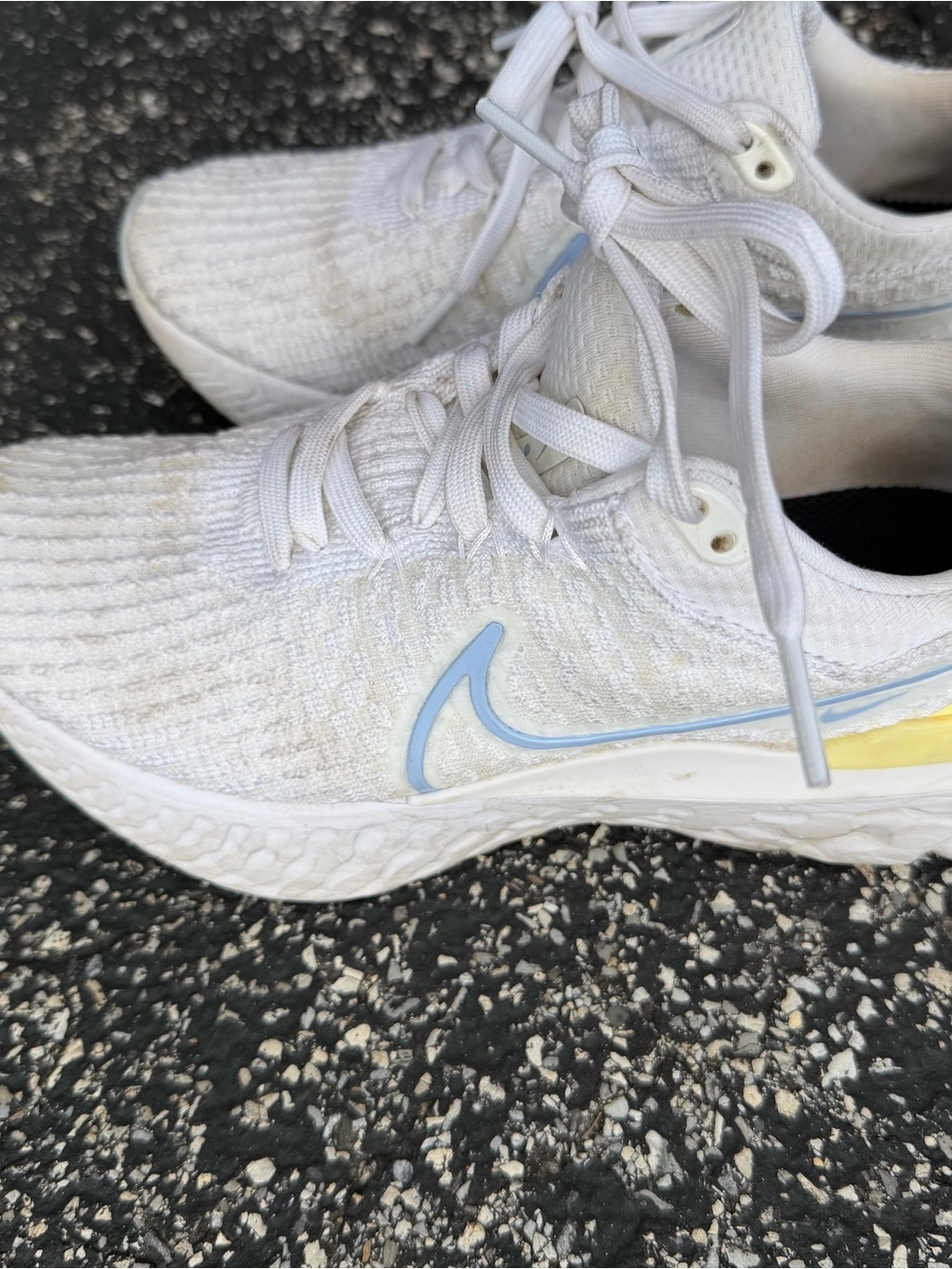 Nike White Running Sneakers with Light Blue Swoosh and Yellow Accents - Picture 3 of 5
